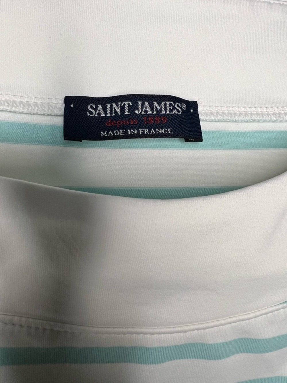 St. James Breton Stripe Boat Neck Top White Aqua 3/4 Sleeve Nautical Top 14 / L - Picture 4 of 8